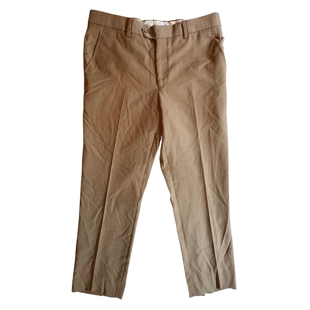 Mantoni Dress‎ Pants Mens 32 Tan Flat Front 100% Virgin Wool Wrinkle Resistant